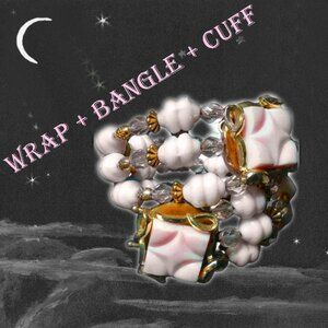 50s Style Pale Pink Beaded Retro Blush Wrap Cuff Bracelet